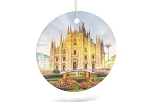 EQEY Milan Italy Tree Hanging Christmas Ornament Porcelain Double-Sided Ceramic Ornament,2.9 Inches