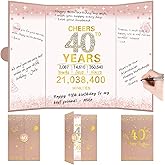 Large 40th Birthday Card with Envelope for Women, Big Pink Rose Gold 40th Birthday Signature Guest Book Party Decorations Gift, Cheers to 40 Years Old Birthday Greeting Card Party Supplies