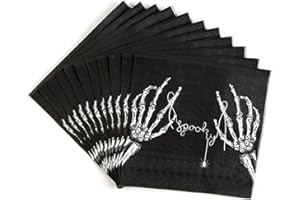 Quera 50 Pcs Skeleton Hands Paper Napkins - Halloween Party Supplies, Spooky Cocktail Napkins Perfect For Home Dinner Party Decoration 6.5'' X 6.5'