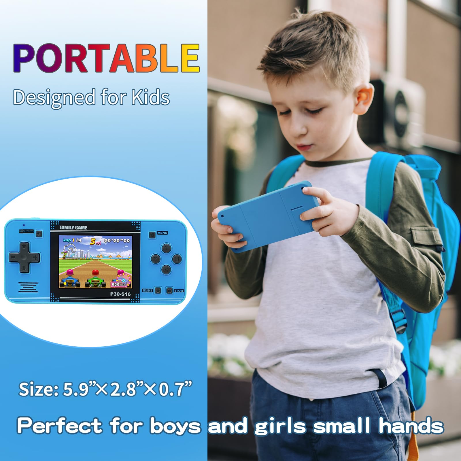 Handheld Game for Kids -Preloaded 220 Retro Video Games, Portable Gaming Player with Rechargeable Battery 3.0