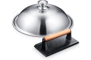 HOMENOTE Griddle Accessories for Blackstone, Commercial Grade 12 Inch Heavy Duty Melting Dome with Rectangle Cast Iron Smash Burger Press Perfect for Flat Top Hibachi Grill Indoor Outdoor