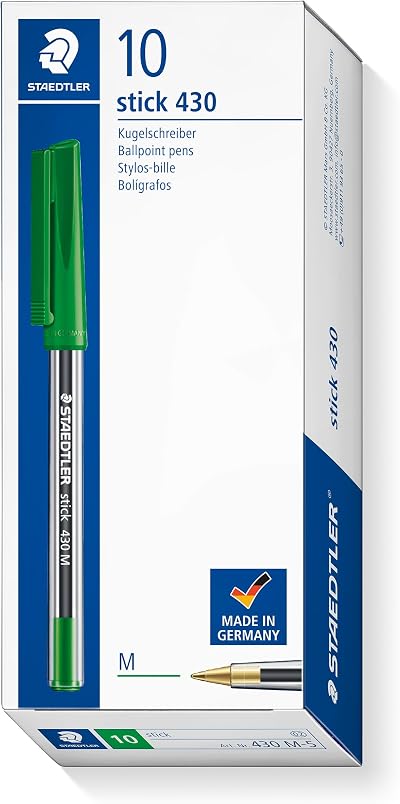 STAEDTLER Stick 430 M-5 Ballpoint Pen Green Box of 10