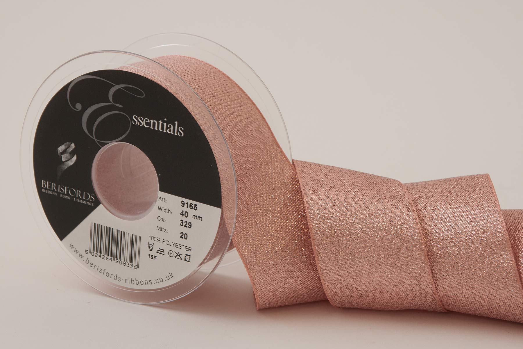 Berisford Rose Gold Lame Ribbon, 40mm