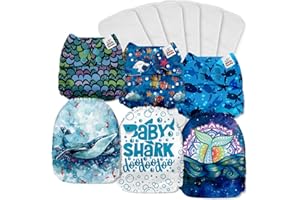 Mama Koala 1.0 Cloth Diapers for Babies, 6 Pack with 6 Microfiber Cloth Diaper Inserts - One Size Washable and Reusable Pocket Diapers for Newborns and Toddlers (Love in Sea)