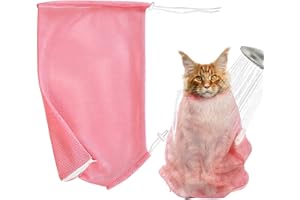 IRWU Cat Bathing Bag Anti Scratch and Bite, Cat Shower Bag Soft Mesh Net Bag for Small/Medium/Large Cats Restraint Grooming Nail Trimming Washing -Pink