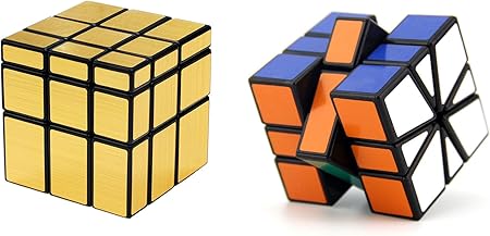 Emob Magic Rubik Gold Mirror and Square - 1 Cube Combo Puzzle Cube Brainstorming Game Toy with Black Base and Neon Color (Muticolor)
