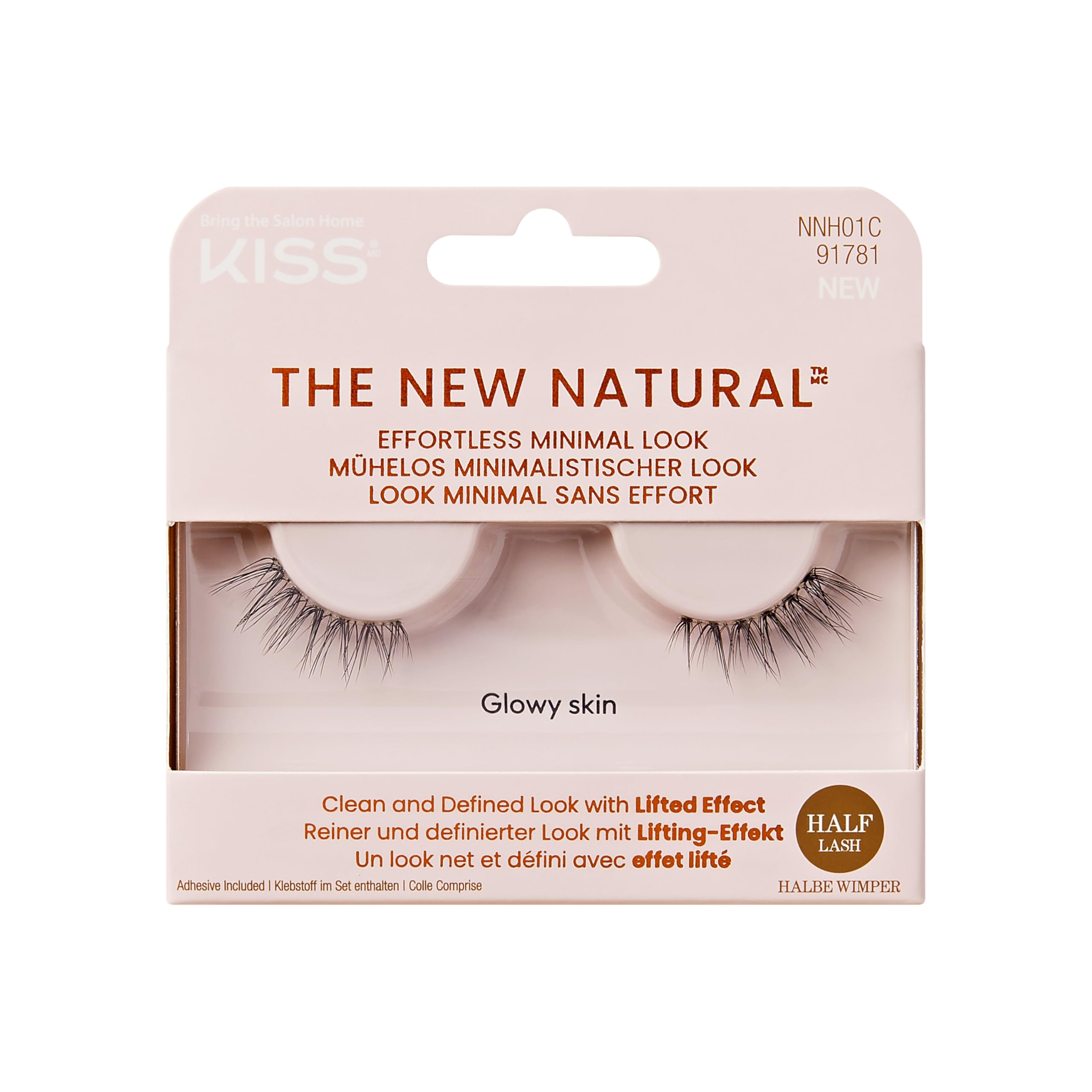 KISS The New Natural False Eyelashes Half Strip Lash Single Pack 01, 1 Pair