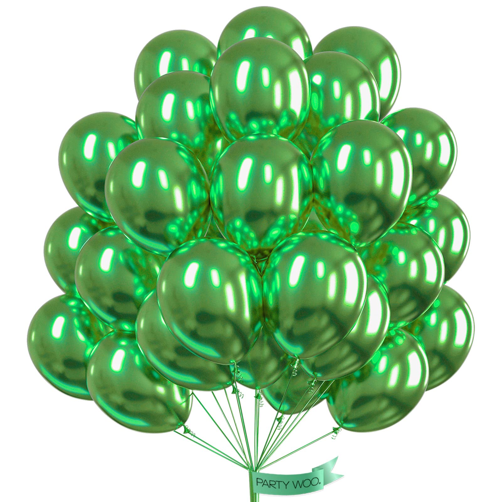 Photo 1 of PartyWoo Metallic Green Balloons 50 pcs 12 Inch Metallic Apple Green Latex Helium Balloons for Graduation Halloween Safari Dinosaur Summer Weddings Baby Showers Birthday Party Decorations Green-G121