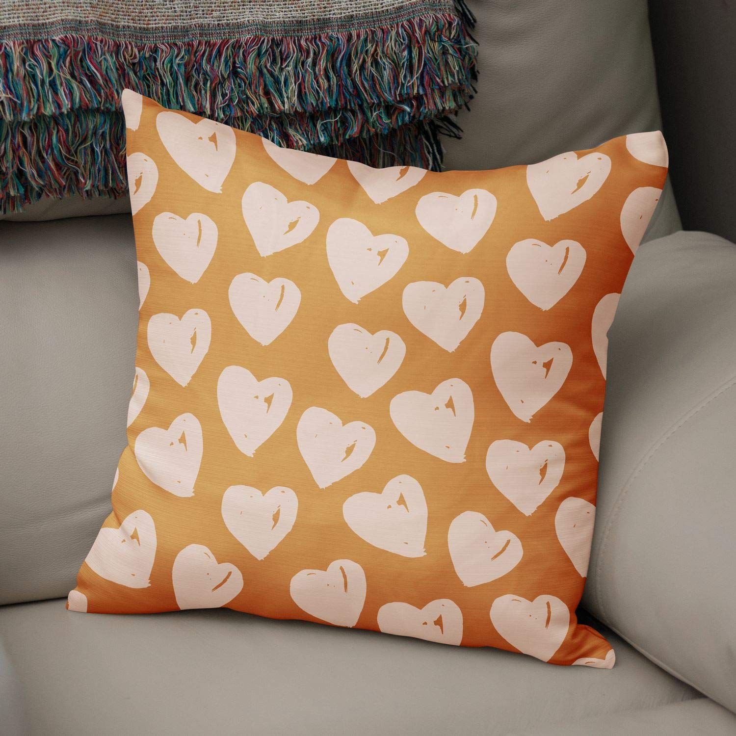 Bonamaison Decorative Cushion Cover Orange & Off White, Throw Pillow Covers, Home Decorative Pillowcases for Livingroom, Sofa, Bedroom, Size: 50x50 Cm - Designed and Manufactured in Turkey