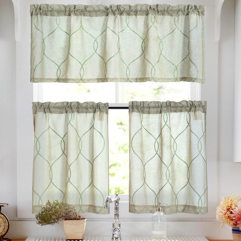 Tier And Valance Curtain Sets Moroccan Trellis Pattern 3 Pieces
