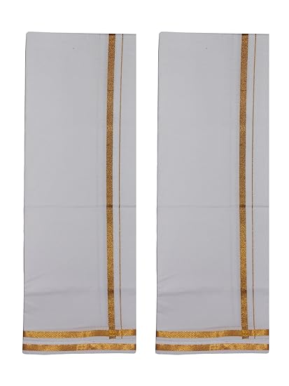 mens Jari Single (1.30x2.00 Meter) Dhoti (cotton)-Pack of-2