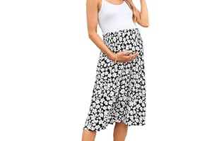 FUNJULY Maternity Skirt Casual High Waist Flowy Swing A Line Skirt with Pockets