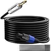 Elecan Premium Speakon to 6.35MM 1/4 Inch TS Male Speaker Cable 75 Ft, 12AWG Heavy-Duty High Power Amp Audio Connection Cord DJ/PA Amplifier Speaker Cable Wire with Twist Lock，9.5mm OD, Black +Ties