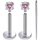 Lsnevsie 20G 18G 16G Internally Threaded Astm F136 Titanium Nose Ring Studs Flat Back Studs Earrings G23 Titanium Tragus Helix Conch Cartilage Earrings Piercing Jewelry For Women Men Clear Pink CZ
