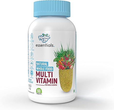 NaturUp Essentials Whole Food Multivitamin for Men & Women ( With 25 Natural Plant Based Ingredients) as Natural Support for Immunity, Energy, Digestive Enzymes,Glowing Skin - 60 Tablets ( One Daily)