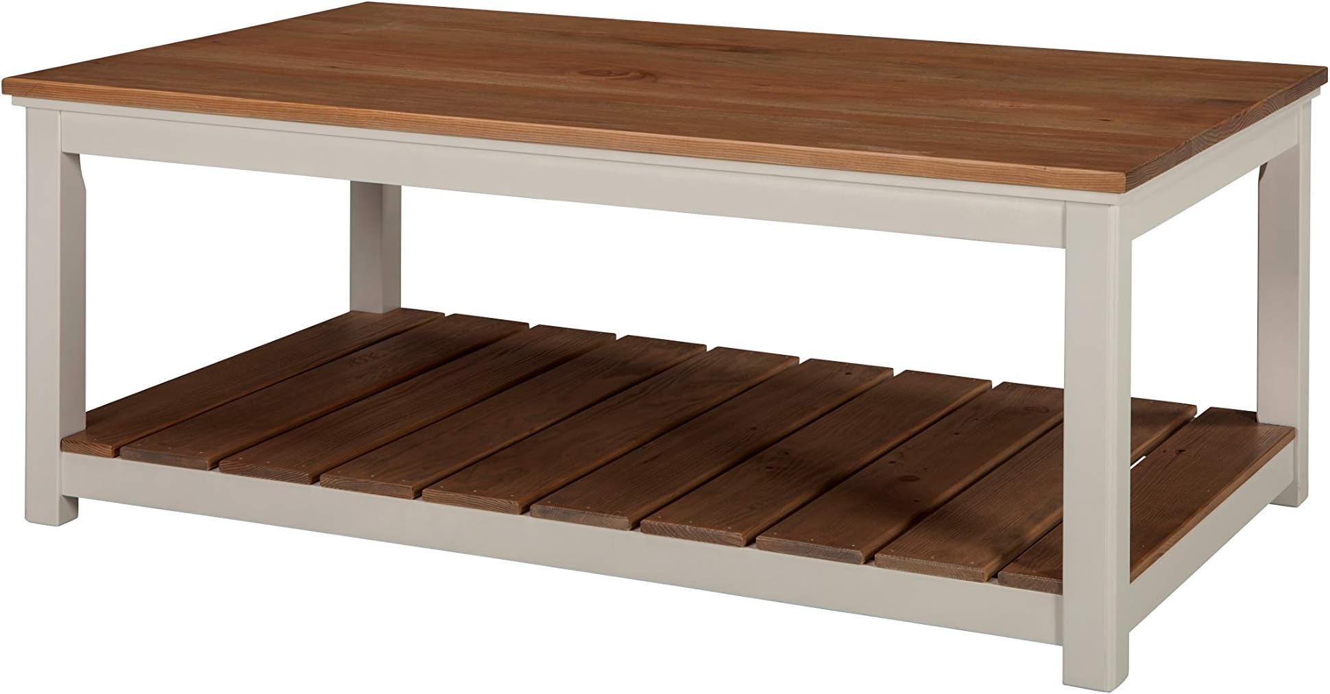 Savannah 45" W Rectangle Coffee Table, Ivory with Natural Wood Top