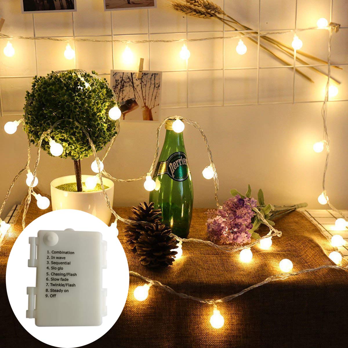 Fairy String Lights Battery Operated, 8 Mode Chains 40LEDs Small Ball Lights for Christmas Party Wedding Decoration (Warm White)