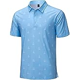 Cotrasen Mens Golf Polo Shirts Short Sleeve Quick-Dry Print Tee Shirt Moisture Wicking Performance Polo Strech Shirts