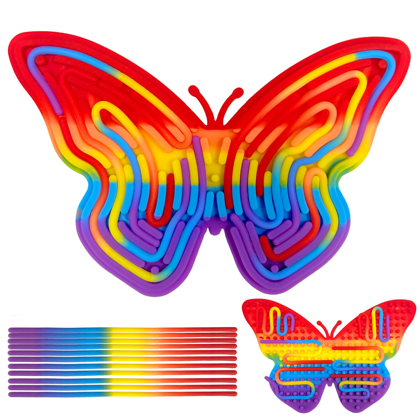 Push Peel Sensory Board, Butterfly Silicone Sensory Activity Board with 11 Strings, Sensory Toys (Butterfly A)