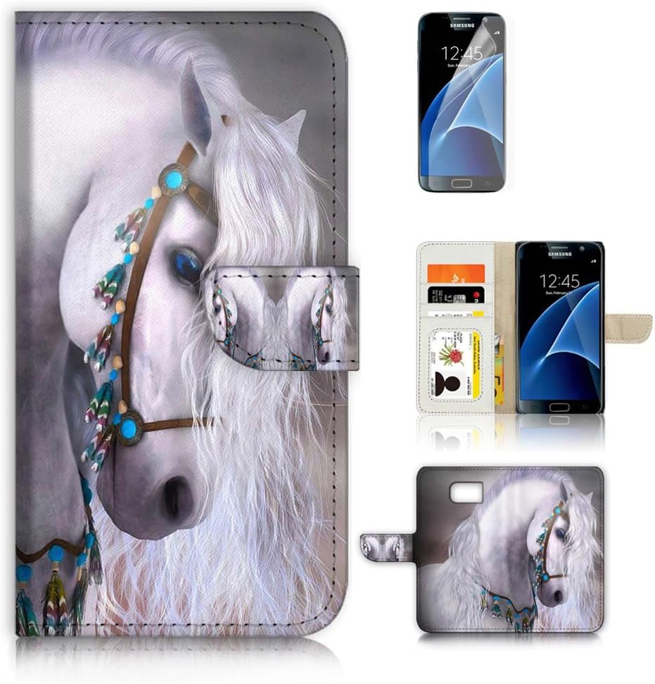 ( For Samsung Galaxy S7 ) Flip Wallet Case Cover & Screen Protector Bundle! FBA UK A20470 White Horse Princess