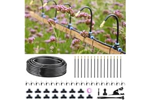 FUNPYNANI 360° Automatic Drip Irrigation Kit - 5/16'' Tubing, Adjustable Universal Spray Nozzle, Copper Atomizing System for Garden/Lawn/Greenhouse - Multi-Directional Rotation, Quick Connectors, 49FT
