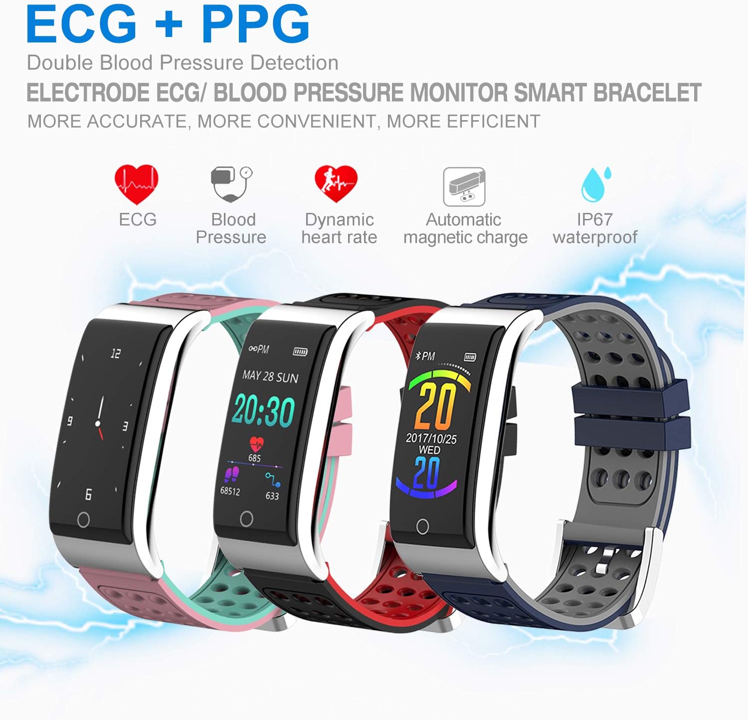 Amazon Com Fitness Tracker Hr Iswim Color Screen Ecg Ppg Smart