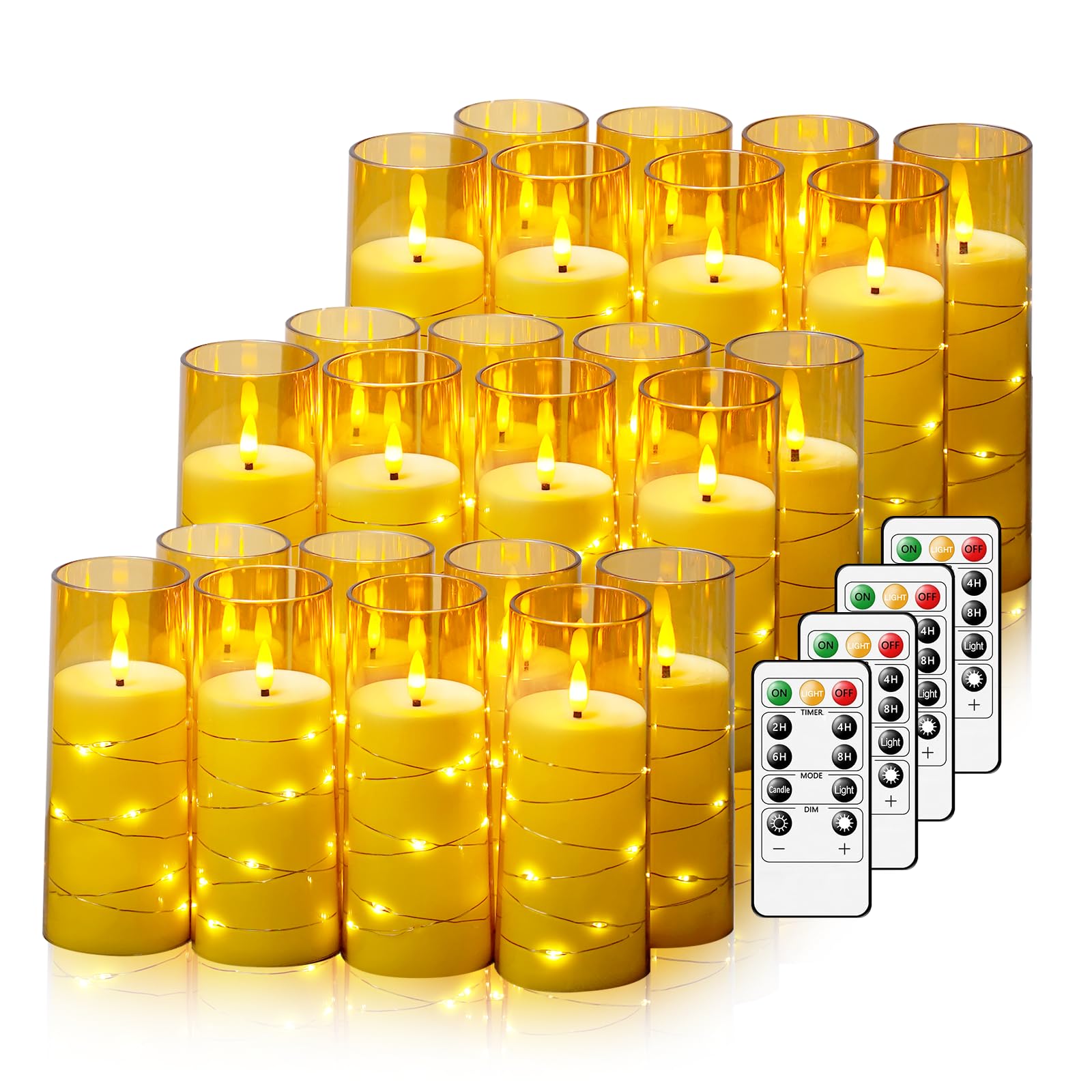 Nimiko Flickering Flameless LED Candles,Battery Operated Candles 24 Pcs with Embedded Star String,Acrylic LED Pillar Candles with Remote,Suitable for Home Decoration to Create an Atmosphere (Gold) Image
