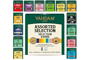 VAHDAM, Assorted Tea Sampler (15 Different Variety in Individually Wrapped Pyramid Tea Bags) Long Leaf Premium Teas I Teas Gi