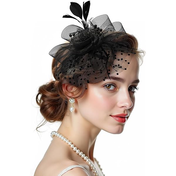 Tulle Fascinators for Women, Feather Tea Party Hats Weddinh  display picture 1