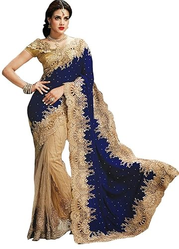 Aksh Fashion women's Velvet & Net with heavy zari border work & heavy blouse work for wedding ,partywear collection in saree