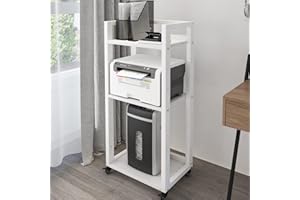 Natwind 3-Tier Movable Printer Stand Floor-Standing Desk Side Shredder Stand Computer Host Holder Adjustable Storage Shelf Rack on Wheels for Fax Scanner File Book (White)