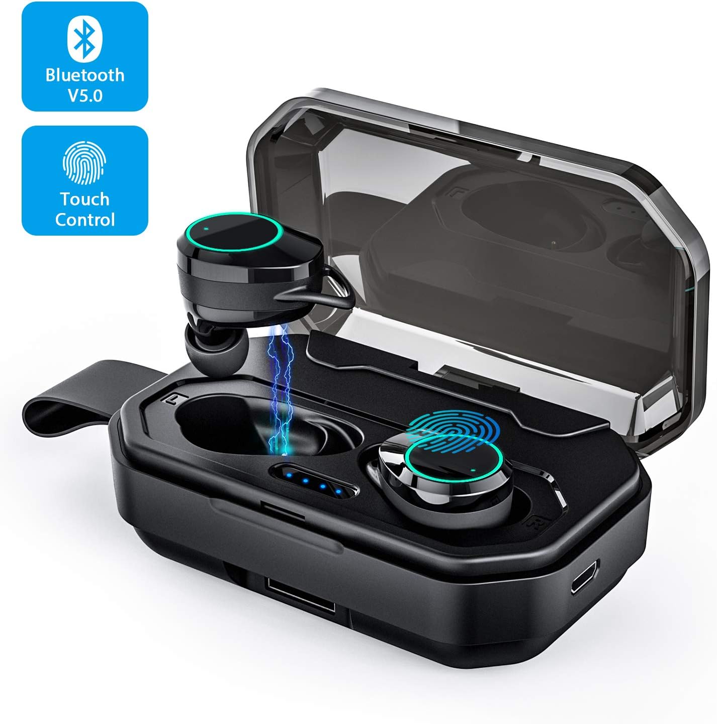IEAWISL Wireless Earbuds Bluetooth 5.0 Noise Cancelling Headphones Mini Stereo IPX7 Waterproof Headsets with Built-in Mic and 3000mAh Charging Case (100H Cycle Playtime, Touch Control, Auto Pairing)