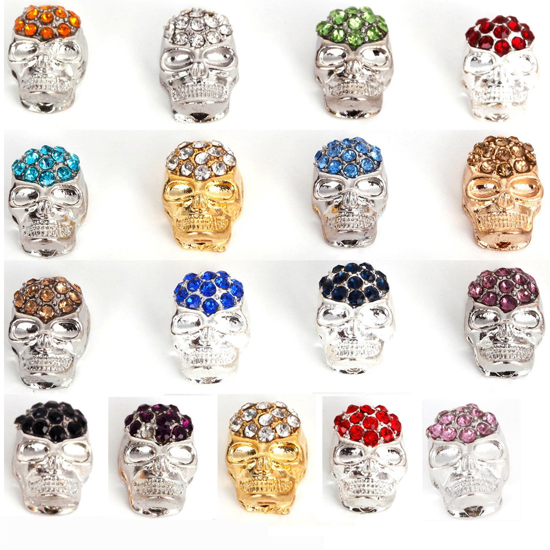 RUBYCA 100pcs Lot Mix Color Skull Beads Crystal Sideway Connector Shamballa Bracelet Jewelry Making