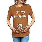OCURHU Maternity Shirts for Halloween Thanksgiving Pregnancy Clothes Funny Skeleton Pumpkin Pregnant Announcement Tshirt