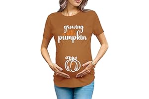 OCURHU Maternity Shirts for Halloween Thanksgiving Pregnancy Clothes Funny Skeleton Pumpkin Pregnant Announcement Tshirt
