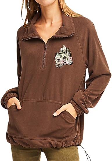 half zip kangaroo pocket fluffy hoodie