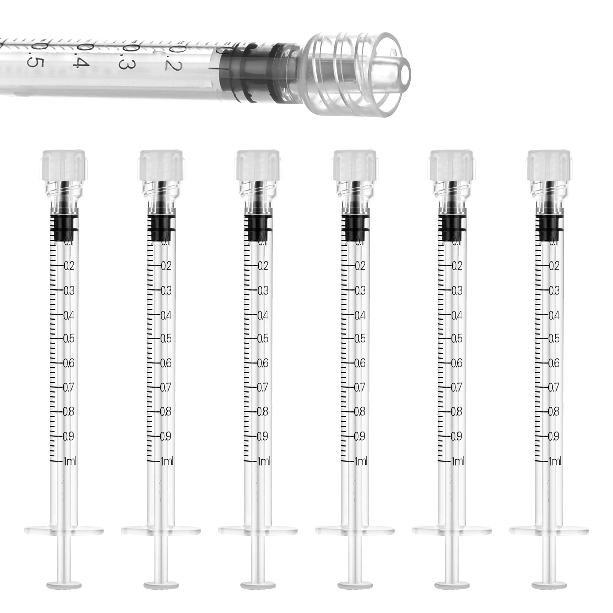 Photo 1 of 1 ml Luer Lock Syringe for Liquids, Syringe with Cap, 30 Pack Individually Wrapped