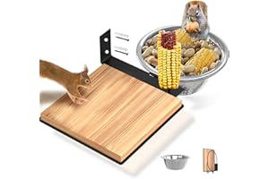 KARSHALL Upgraded Squirrel Picnic Table Feeder,Removable Bowl with Drainage Holes,Metal Wood Squirrel Feeder,Peanuts Corn Cob Squirrel Feeders for Outside, Sturdy-Easy to Fill-Zero Assembly (Wood Platform)