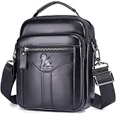 STEELLION Men's Cowhide Leather Crossbody Shoulder Bag, Top Handle | Double-layer storage,3 card slots,removable, adjustable shoulder strap for work, commuting, travel, and gifting