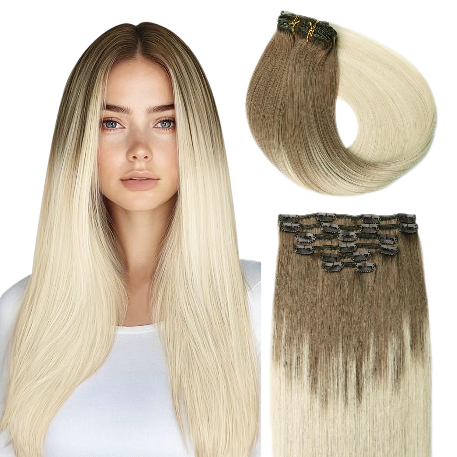 SURNEL Hair Extensions Clip Ins Ash Brown to