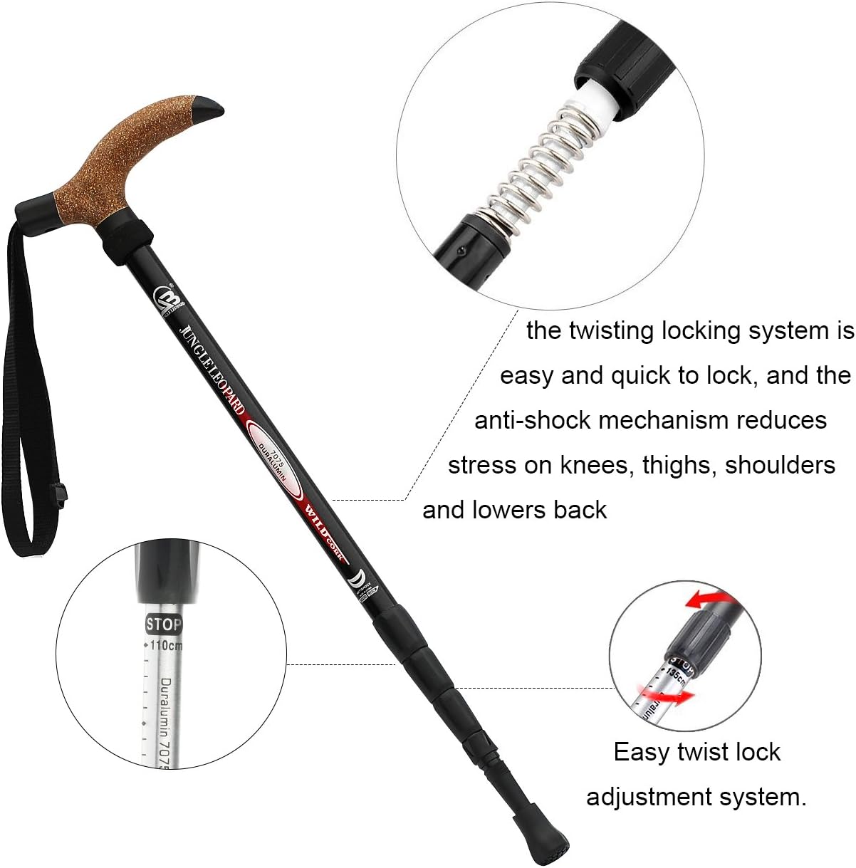 Wrzbest Aluminum Alloy Quick Lock Trekking Poles AntiShock Telescopic
