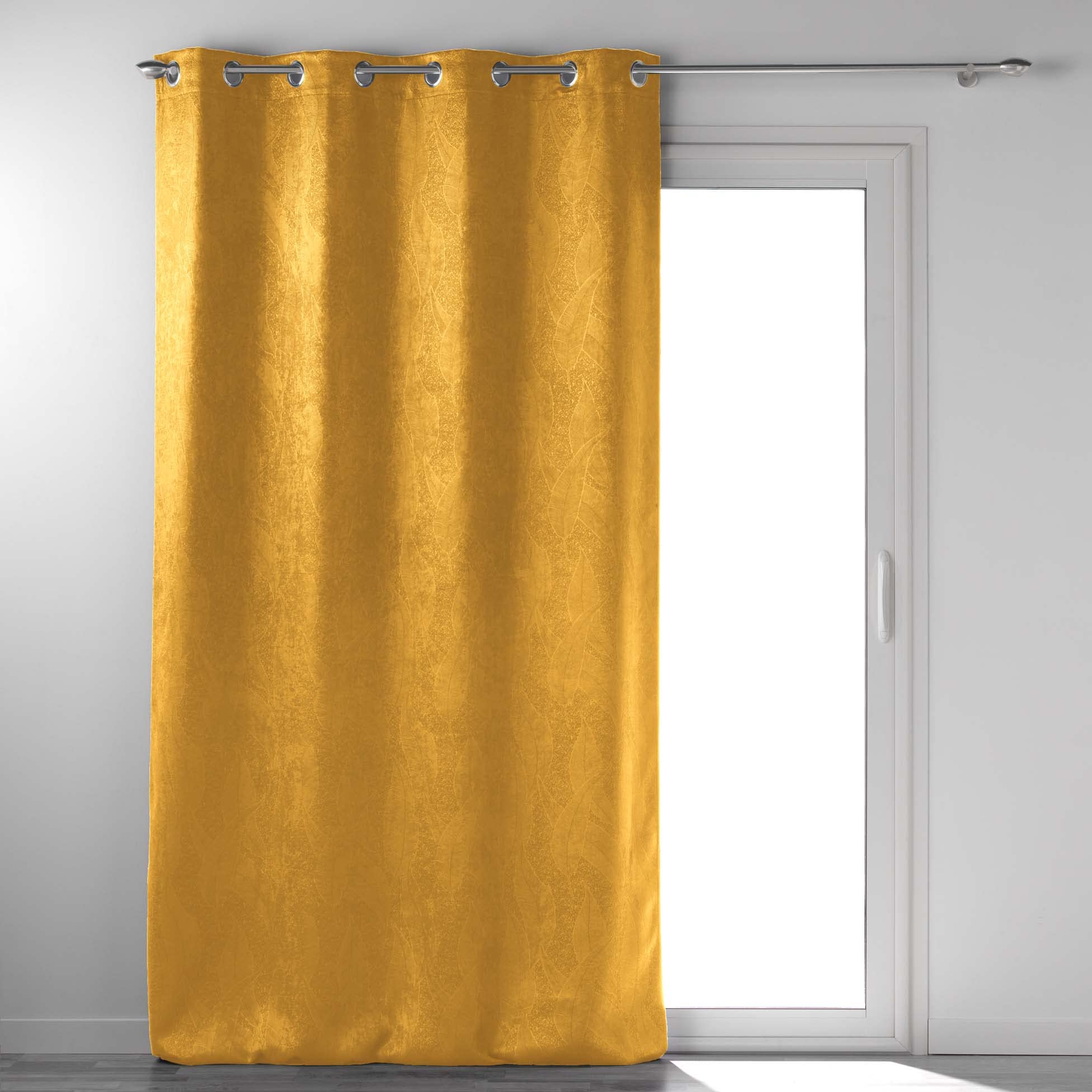 Douceur d'Intérieur, Eyelet Curtain 135 x 280 cm Ochre Velour Melody