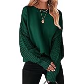 ZESICA Women's 2026 Spring Long Sleeve Crew Neck Solid Color Cable Knit Chunky Casual Oversized Pullover Sweater Tops