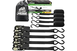 XSTRAP STANDARD Ratchet Tie Down Straps - 4 Pk - 1'' x 15 Ft - 630 Lbs Load Cap 1890 Lbs Break Strength, Cargo Straps for Mov