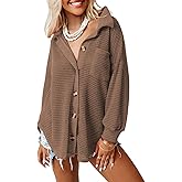 Dokotoo Womens Waffle Knit Shacket Jacket Casual Long Sleeve Button Down Shirts Dressy Blouses Tops