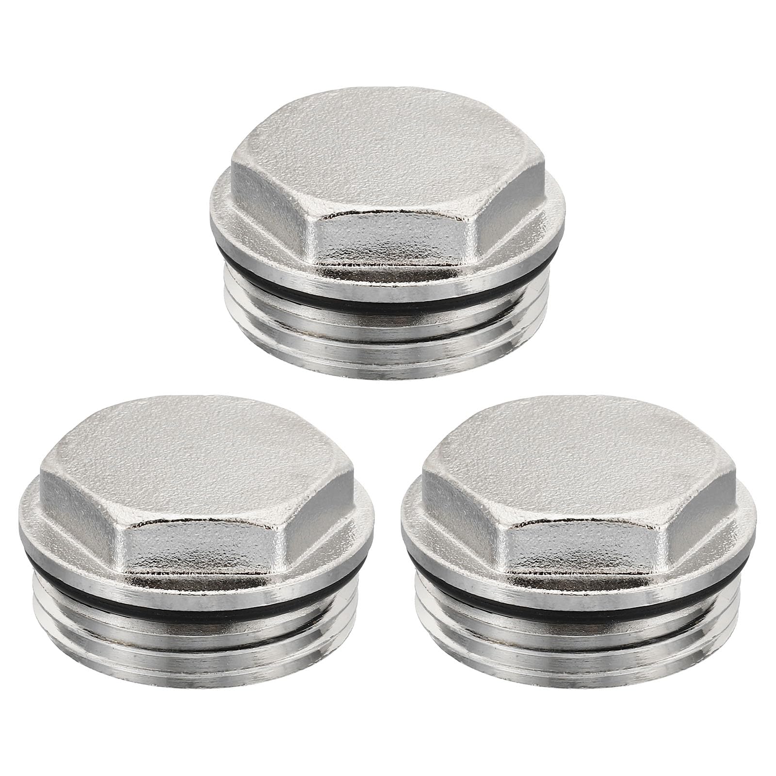 PATIKIL 1 Inch BSP Male Thread Blank Cap Manual Radiator Air Vent Plug, 3 Pack Nickel Plated Brass Plugs for Radiator Heater, Silver