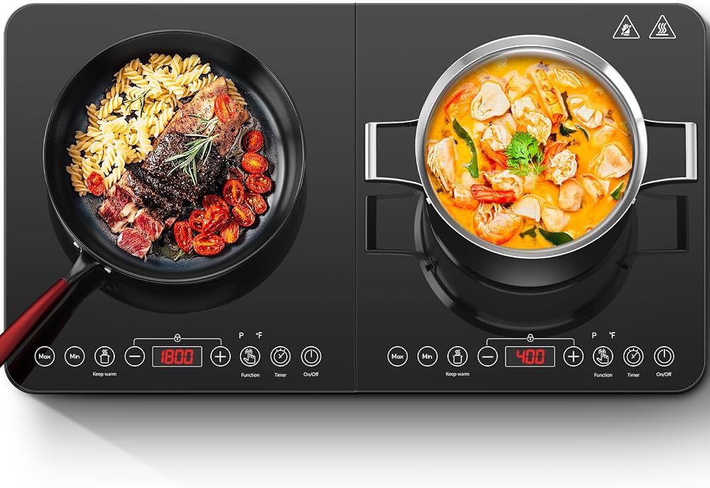 AAOBOSI Double Induction Hob 2800W 20 Temp Levels 18 Power Left 20 Right 10