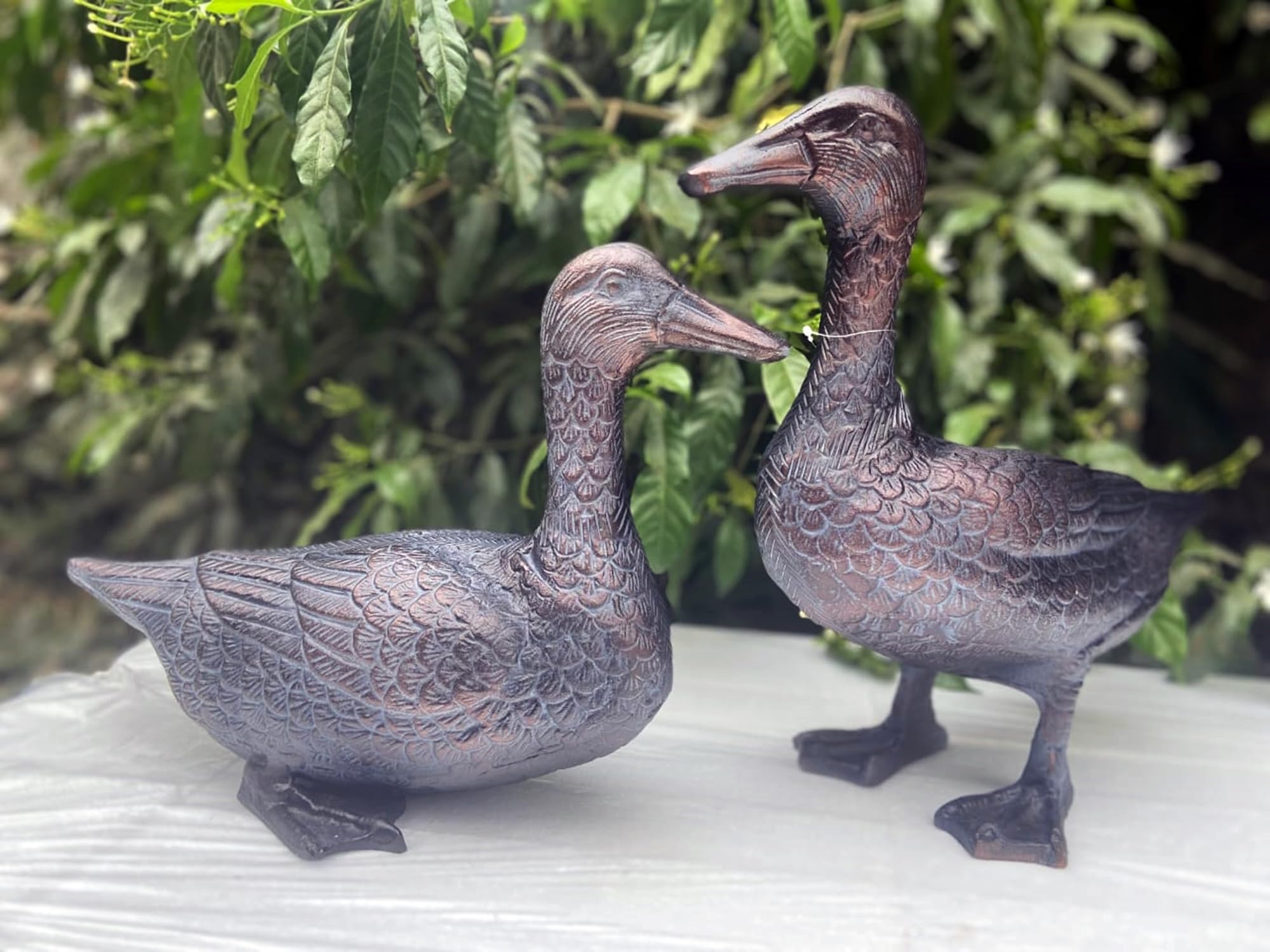 F&G Supplies Lovely Pair of Ducks hand cast from aluminium with an antique bronze hand finish garden sculpture ornament