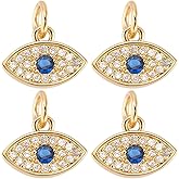 Beebeecraft 1 Box 8Pcs Evil Eye Charms 18K Gold Plated Cubic Zirconia Blue Turkish Evil Eye Crystal Charm Good Luck for Jewelry Making DIY Crafts Bracelet Necklace Earring
