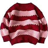 GORGLITTER Girl's Lightweight Sweater Tops Cute Color Block Striped Crew Neck Long Sleeve Fall Trendy Pullover Knitted Tops
